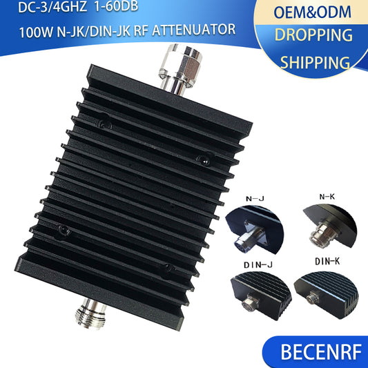 High Power 100W N-JK/DIN-JK Male to Female RF Fixed Attenuator 1-60dB 3G/4G