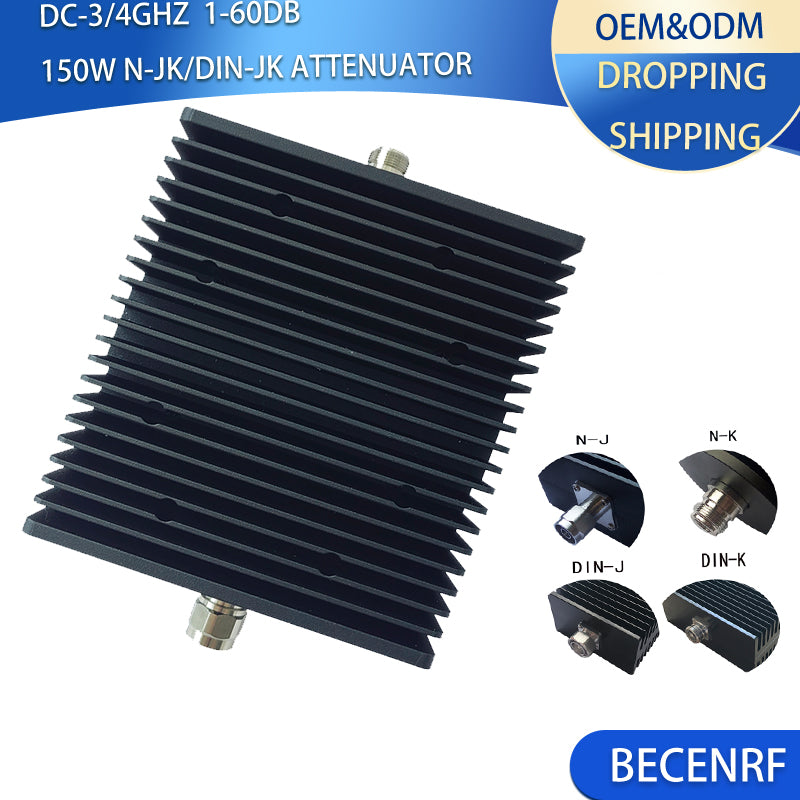 150W N-JK/DIN-JK RF Coaxial Attenuator DC-3GHz/4GHz 1-60dB Connector